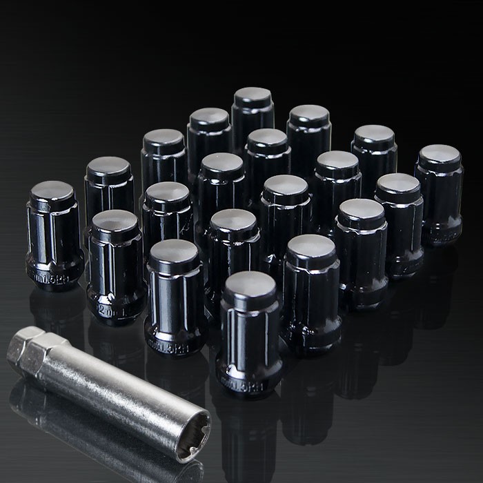 UPGR8 S-series M12X1.5MM 20 Pieces Black Steel Closed Ended Lug Nuts with Key